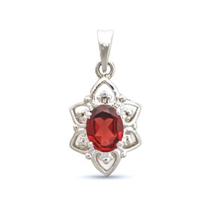 Silver Flower Rhodolite Garnet Pendant, January Birthstone Jewelry, Bohemian Silver Pendant Oval Cut Gemstone Jewelry for Women SP-615