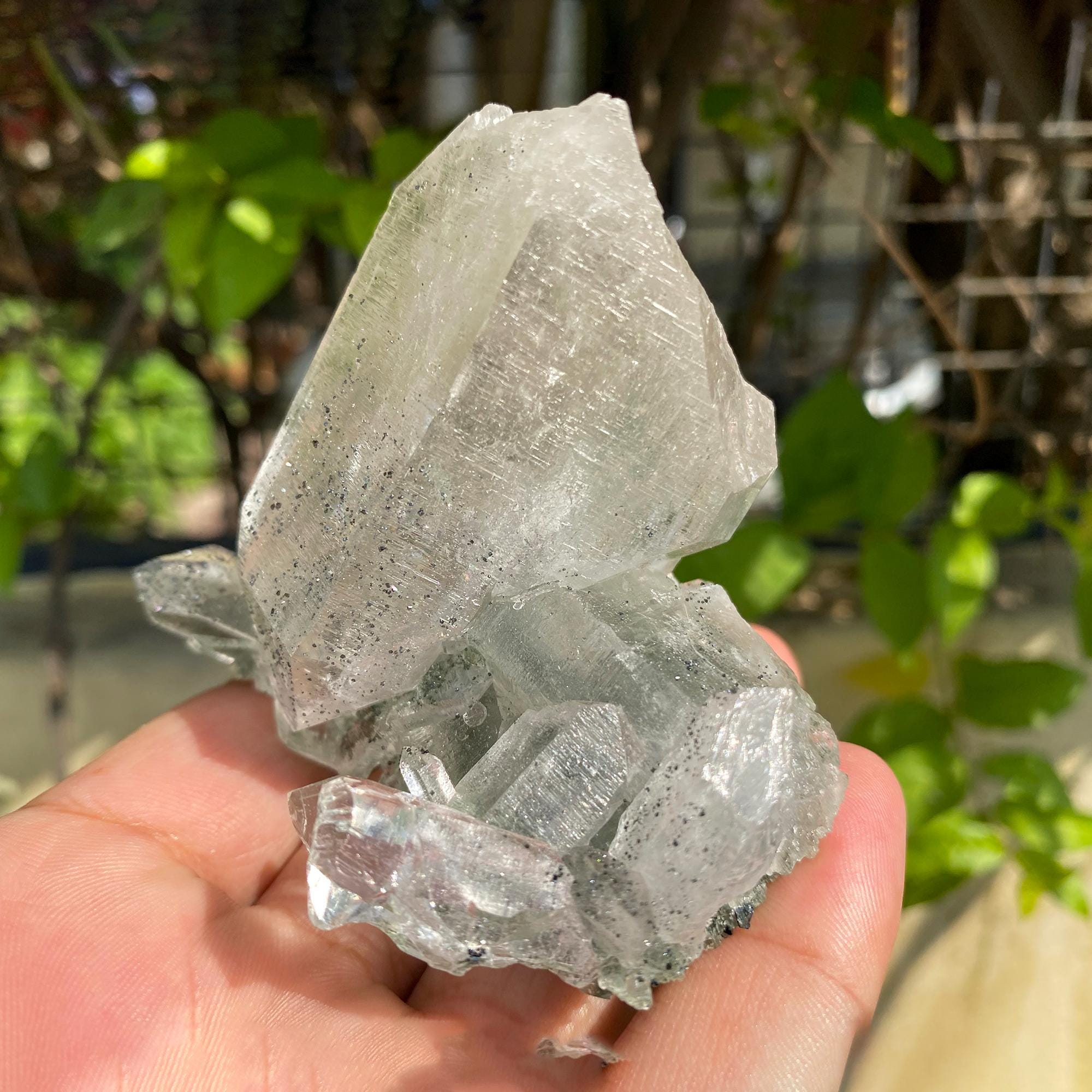 Green Chlorite Quartz Crystal Point: Himalayan Meditation Stone