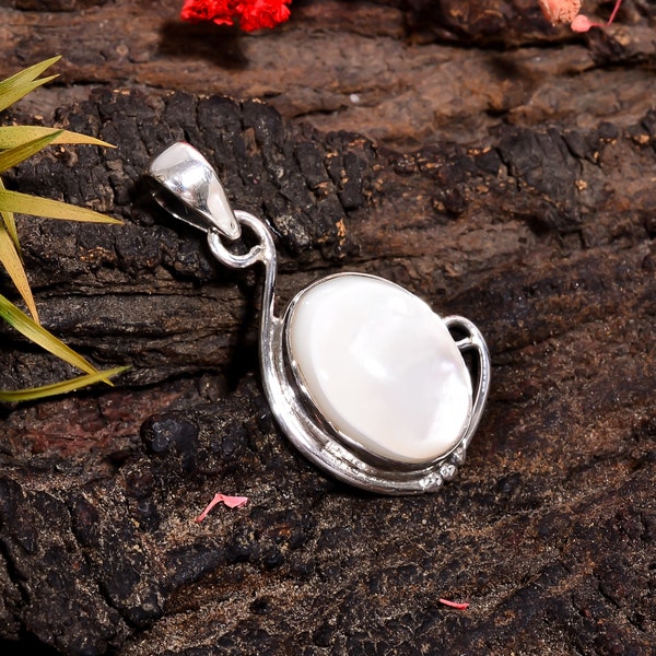 Mother Of Pearl Pendant, 925 Sterling Silver Pendant, Mother Of Pearl Handmade Pendant, Antique Pearl Jewelry Gifts For Mom H-SP43