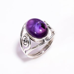 Amethyst 925 Sterling Silver Purple Amethyst Gemstone Jewelry Ring, Natural Amethyst Minimalist Designer Ring Jewelry Gift H-SR01