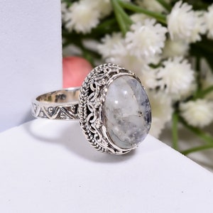 925 Sterling Silver Rainbow Moonstone Ring: June Birthstone