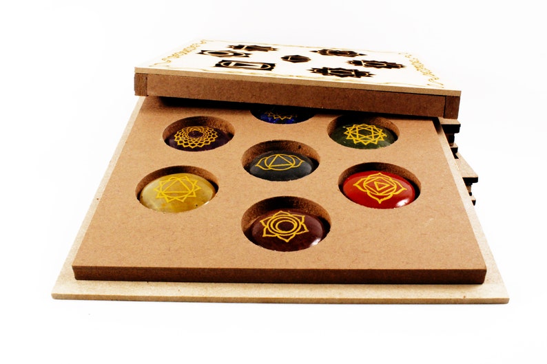 Seven Chakra Stones Wooden Box Round Shape Seven Chakras Healing