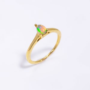 Pear Cabochon Shape Opal, Natural Fire White Ethiopian Opal Ring, Gemstone Ring, Minimalist Ring Jewelry, 925 Sterling Silver Jewelry OR-014