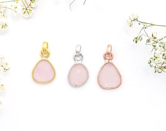 Rose Quartz Pendant 925 Sterling Silver Bezel Heart Chakra Healing Jewelry Necklace