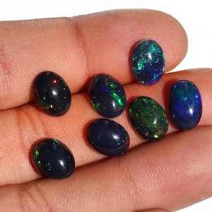 7 Pcs Lot Box Black Opal Cabochon, AAA+++ Top Quality Natural Black Ethiopian Opal Gemstone, Black Opal, Oval Black Opal, Multy Flasy Opal