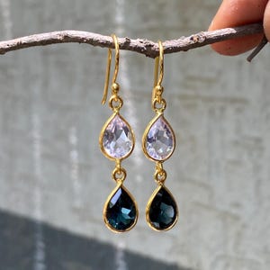 Pink Amethyst & London Blue Topaz Earrings: Handmade 925 Sterling Silver Dangle