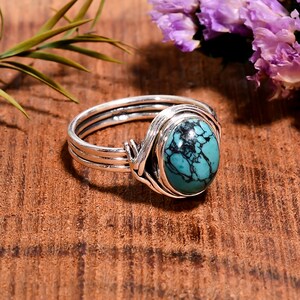 Cabochon Türkis Silberring, Türkis Oval Ring, 925 Sterling Silber Ring, Zierlicher Türkis Ring, Boho Silber Schmuck für Frauen H-SR20