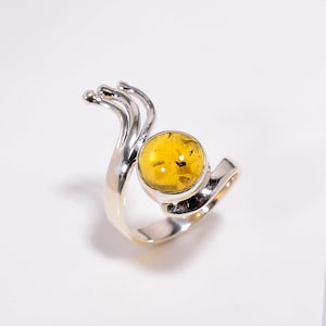 Natural Baltic Amber Desinger Ring, 925 Sterling Silver Ring, Cabochon Ring, Designer Ring, Daily Wear Ring, Bohemian Ring Jewelry H-SR77