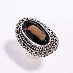 Beautiful Smoky Quartz Gemstone Silver Ring, 925 Solid Sterling Silver Ring, Brown Silver Ring, Statement Ring, Best Gift For Sister H-SR88