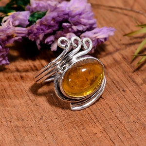 Natural Baltic Amber Ring, 925 Sterling Silver Ring, Cabochon Designer Silver Ring, Daily Wear Ring, Bohemian Ring Jewelry Gifts H-SR78
