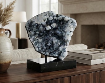 Grupo de cristales de apofilita azul, espécimen mineral natural del Himalaya, piedra curativa de cristal en bruto, decoración del hogar.