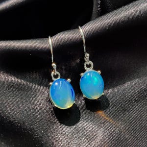 Natural Fire Opal Drop Dangle Silver Earrings | 925 Sterling Silver Dainty Boho Earrings for Women Jewelry | October Birthstone Jewelry