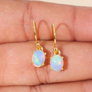 Natural Ethiopian Opal Stud Earrings, 925 Sterling Silver, Oval Cabochon, October Birthstone Jewelry