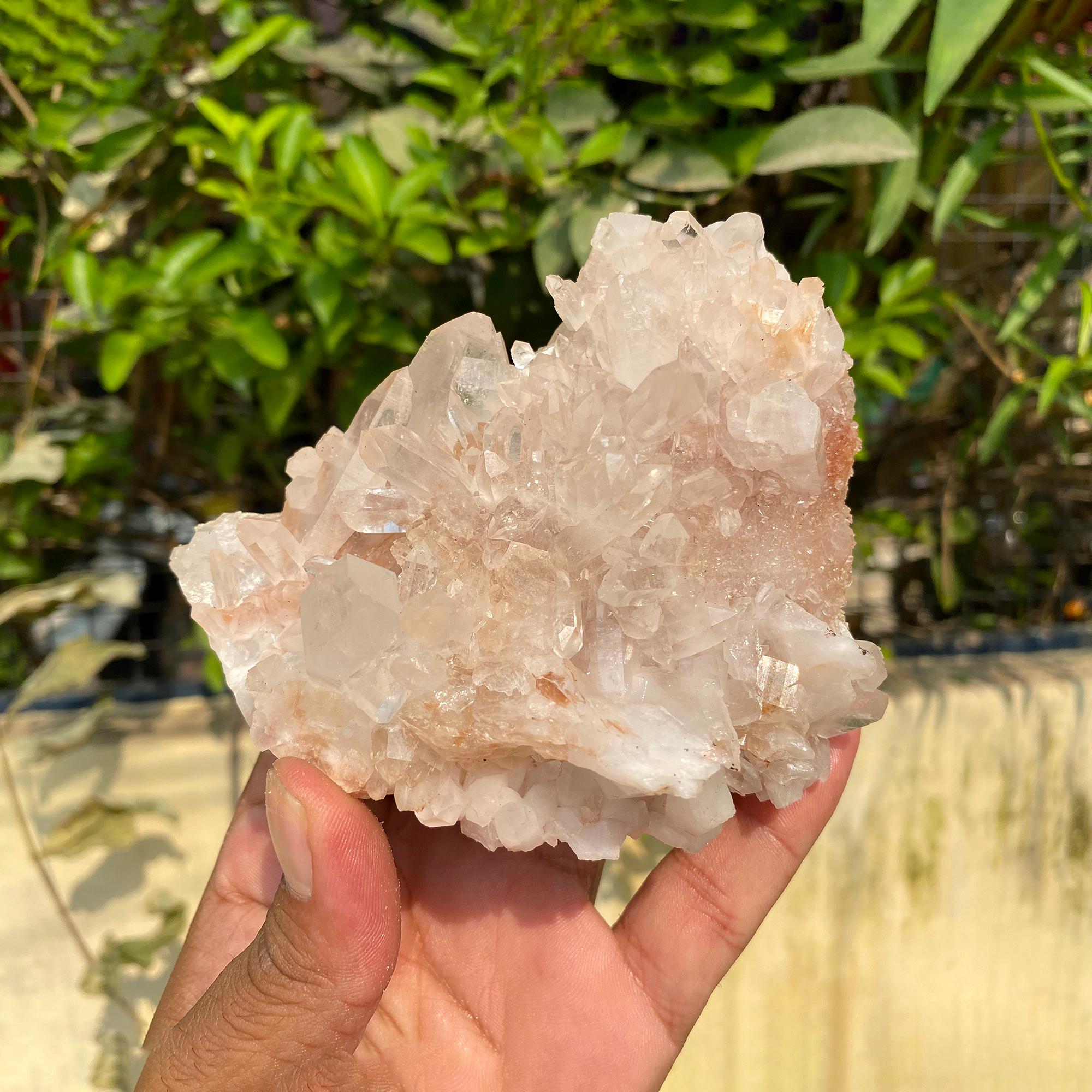 Pink Samadhi Quartz Cluster: Raw Himalayan Crystal for Healing