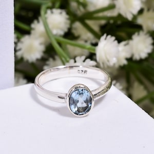 Sterling Silver Blue Topaz Ring: Oval Gemstone, Bohemian Style
