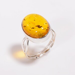 Natural Amber Silver Ring, 925 Silver Ring Jewelry, Elegant Baltic Amber Silver Ring, Silver Dainty Gemstone Ring, Birthday Gift Her H-SR38