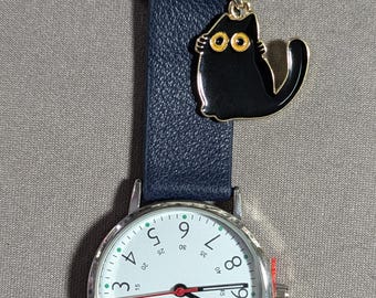 Montre gousset chat, montre infirmière, montre chat, chat, chat noir, cadeau infirmière