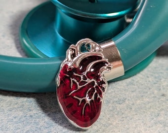 Heart Stethoscope Charm, Charm, Stethoscope, Nurse, Veterinary, Medicine, Gifts, Jewelry, Doctor, Vet, Cardiology, Anatomical Heart