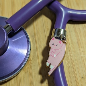 May include: Purple stethoscope with a pink cartoon cat charm attached to the tubing.