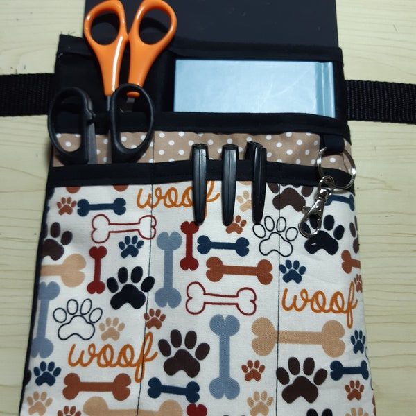 Pawprints Nurse Hip Pouch Bag, Makeup Artist Bag, Veterinary Pocket, Multi Use, Tool Belt, Pencil Organiser, Puppy, Bones, Tape Holder, Dog
