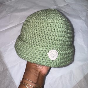Green Strip Crochet Beanie