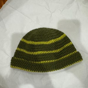 Green Strip Crochet Beanie
