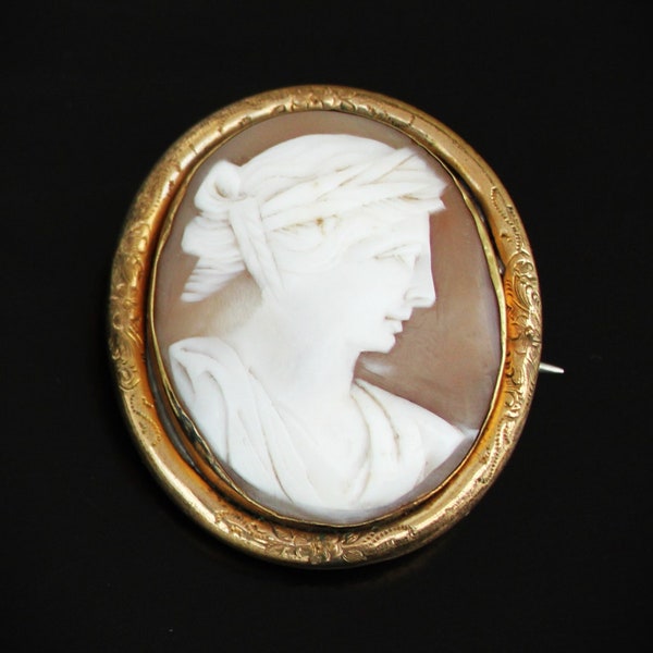 Broche camée victorienne en coquillages sculptés à la main