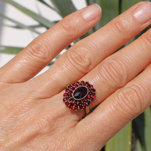 Bohemian antique garnet cluster ring Bohemian jewelry