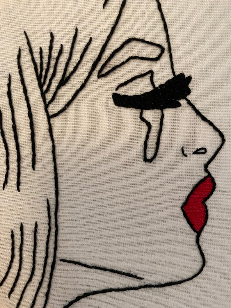 Embroidered Pop Art Pop Art Gift. Crying Girl Embroidery Textile Pop Art Framed Pop Art Girl