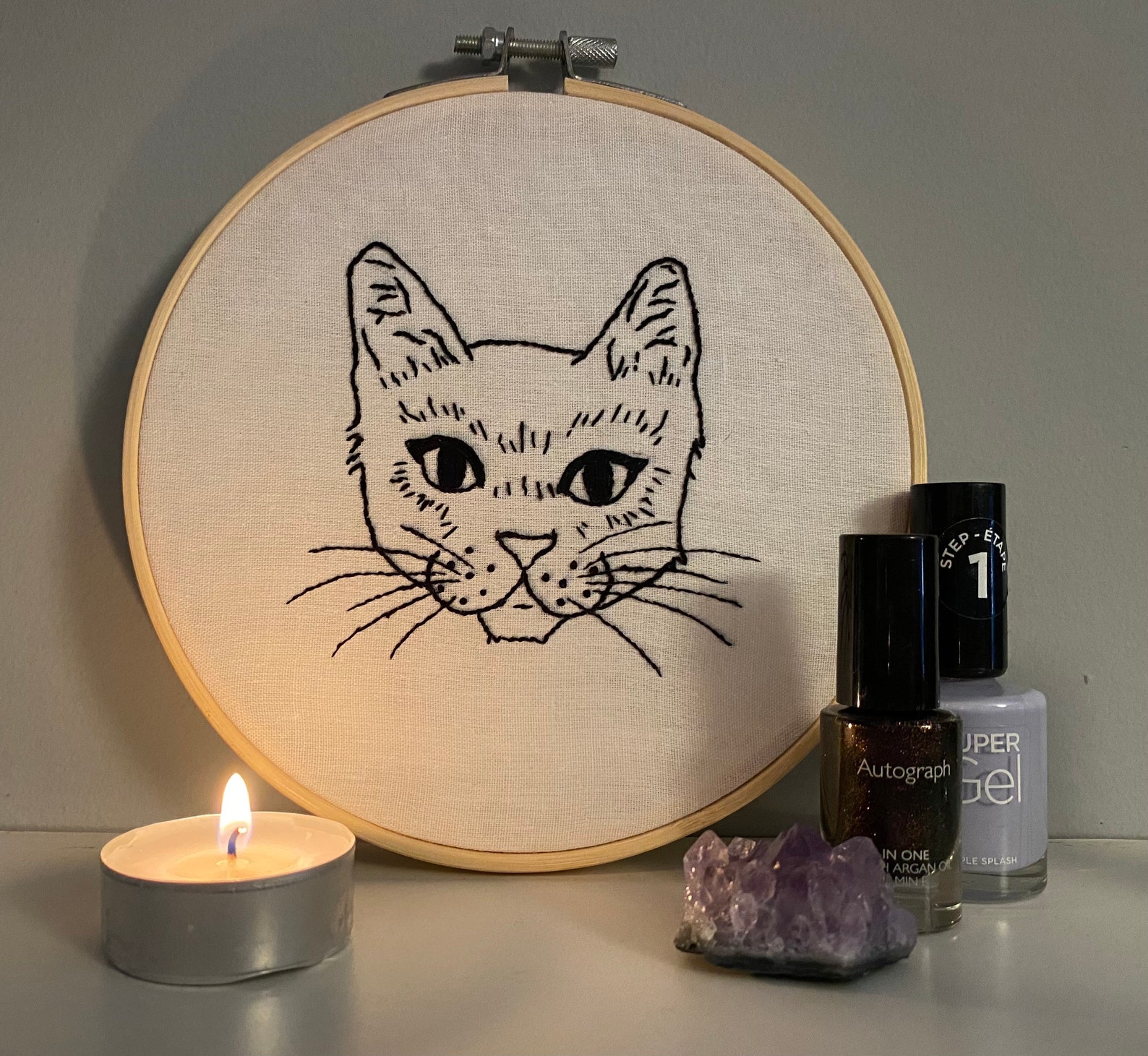 Embroidered cat art cat wall art black cat embroidery  etsy Embroidered cat art cat wall art black cat embroidery  etsy