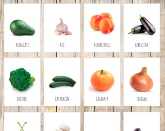 Schede didattiche Montessori su frutta e verdura / Apprendimento bilingue (PDF stampabile)