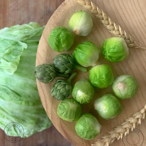 Artichoke Lettuce Brussels sprouts miniature. Educational toys. Montessori and Waldorf toys. Mini Kitchen and Dollhouse food