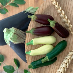 Zucchini eggplant miniature. Educational toys. Montessori and Waldorf toys. Mini Kitchen and Dollhouse food