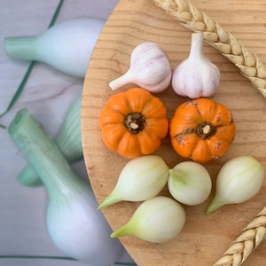 Miniature pumpkin Onion Garlic, Polymer clay vegetables, Educational toys. Montessori and Waldorf toys. Mini Kitchen