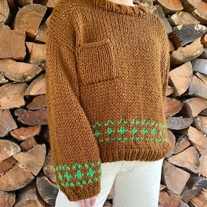 Knitting pattern Eng The Kiwi Sweater as worn by HS Beginner Knitting Pattern Knit Sweater, Knit Sweater Pattern image 1