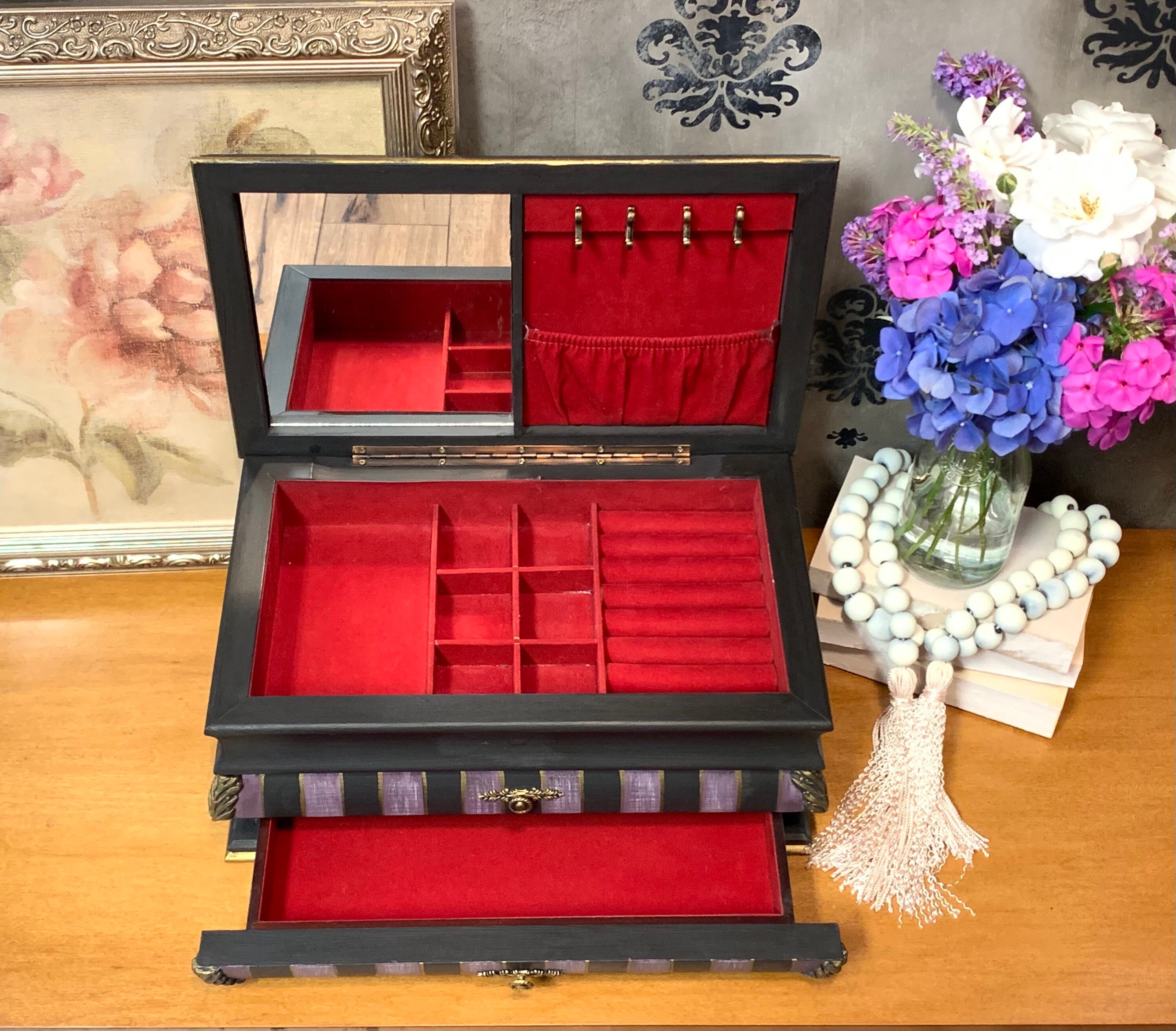 Almacenamiento de joyas caja de joyas pintado a mano madera | Etsy