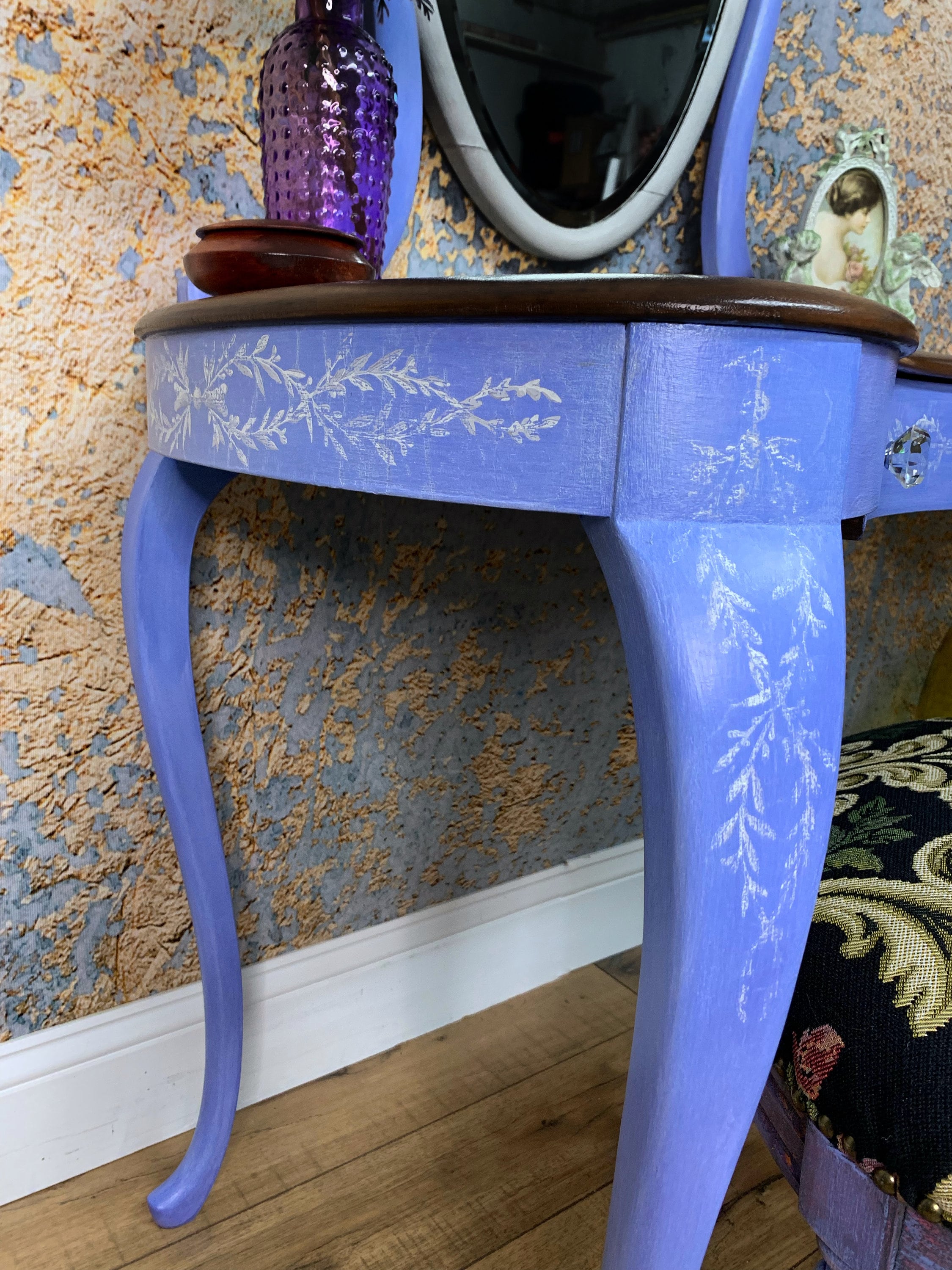 Makeup Vanity Table for Her Hand Painted Blue and White,antique With