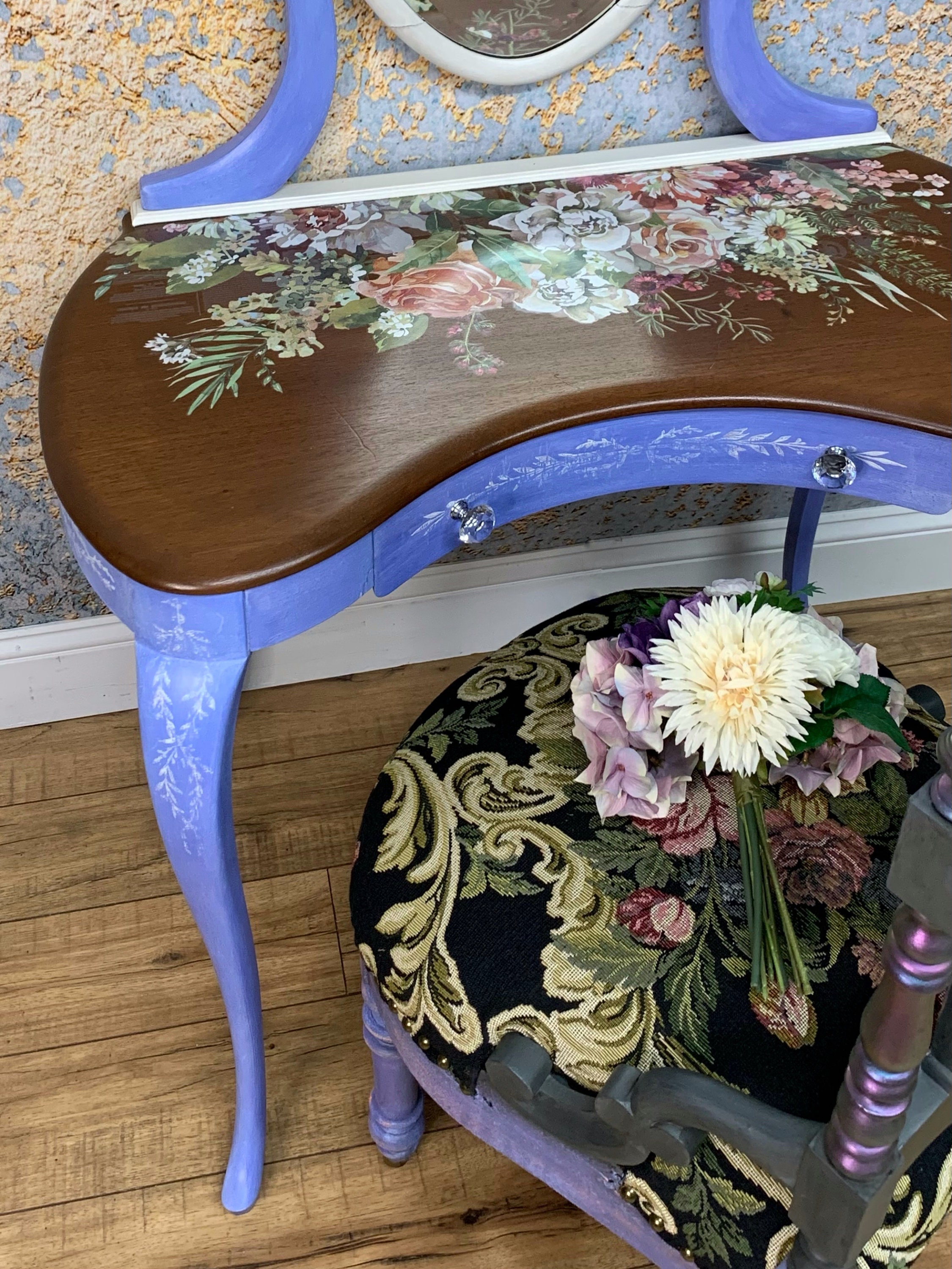 Makeup Vanity Table for Her Hand Painted Blue and White,antique With