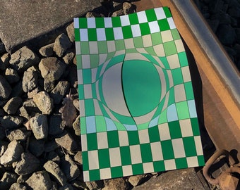 Arte de parede xadrez verde - Estampa moderna com padrão ondulado (Download digital)