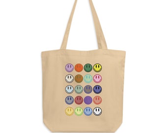 HOT PINK STAR EYE HAPPY FACE CANVAS TOTE BAG