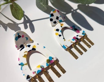 Tortoise Shell Clip On Hoop Earrings,Statement Earrings, Confetti Hoop Earrings, Acetate, Multi-coloured Earrings, Rainbow Earrings,UK