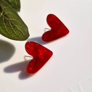 Love Red Heart Studs Earrings, Heart Shaped Statement Studs Earrings, Hypoallergenic  Studs, Valentine&#39;s Day Gift, Girlfriend Gift, Studs UK
