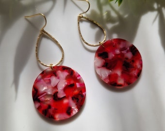 Teardrop Earrings, Gold And Red Earrings, Statement Earrings, acrylic earrings, modern earrings, Red Resin Dangle Geometric Earrings Uk