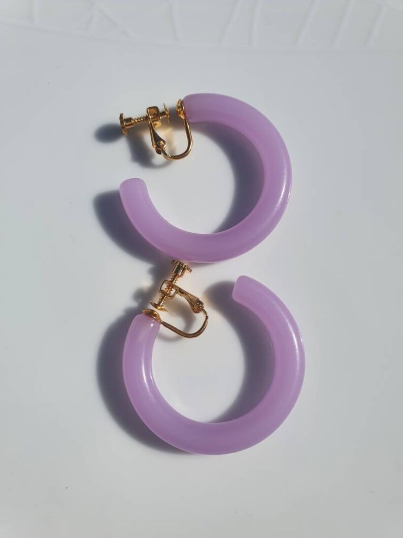 Clip on Hoop Purple , Chunky Clip on Earrings , Unpierced Ears, Non