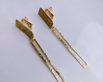 Gold Bar Clip On Earrings, Clip On Drop Earrings, Non Pierced Earrings, Clip On Earrings, Stick, Clip Earrings,Brass Clip On Rectangle, UK