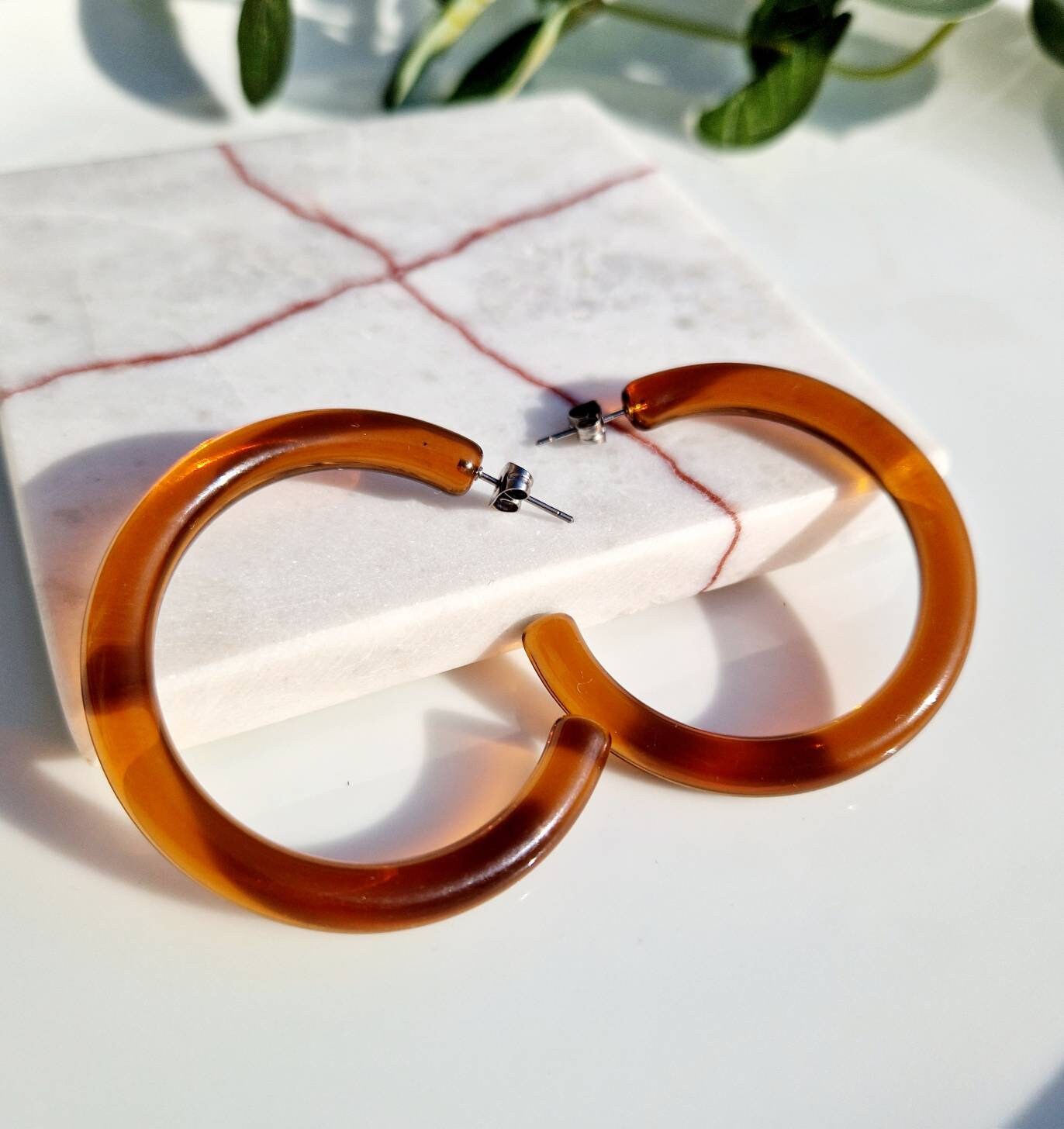 Brown Hoop Earrings, Transparent Brown Resin Hoop, Chunky Hoop Earrings ...