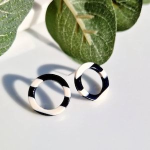 Open Circle Studs Earrings, Black And White Studs, Tortoiseshell Stud Earrings, Acetate Hoop Earrings, Tortoise Studs ,Minimalist,UK