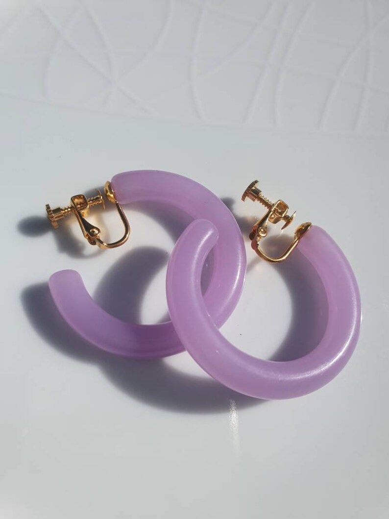 Clip on Hoop Purple , Chunky Clip on Earrings , Unpierced Ears, Non
