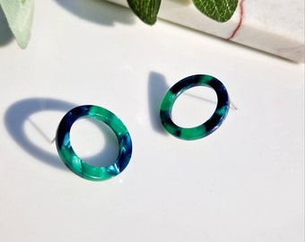 Open Circle Studs Earrings Green Tortoise Shell Stud Earrings Acetate Hoop Earrings Resin Stud Earrings Acrylic Colourful Earrings   UK Gift