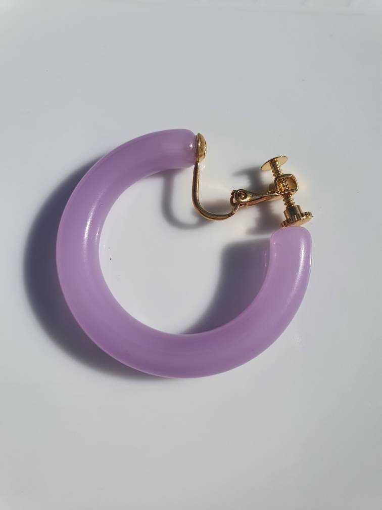 Clip on Hoop Purple , Chunky Clip on Earrings , Unpierced Ears, Non